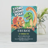Stomp Chomp Brul | Leuke Schattige Dinosaurussen 5 Kaart (Staand voorkant)