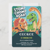 Stomp Chomp Brul | Leuke Schattige Dinosaurussen 5 Kaart (Voorkant)
