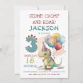 Stomp, Chomp, Chomp Dinosaurus 3e Verjaardagsfeest Kaart (Voorkant)