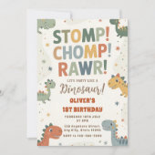 Stomp Chomp Dino Pret 1e Verjaardag Kaart (Voorkant)