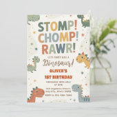 Stomp Chomp Dino Pret 1e Verjaardag Kaart (Staand voorkant)