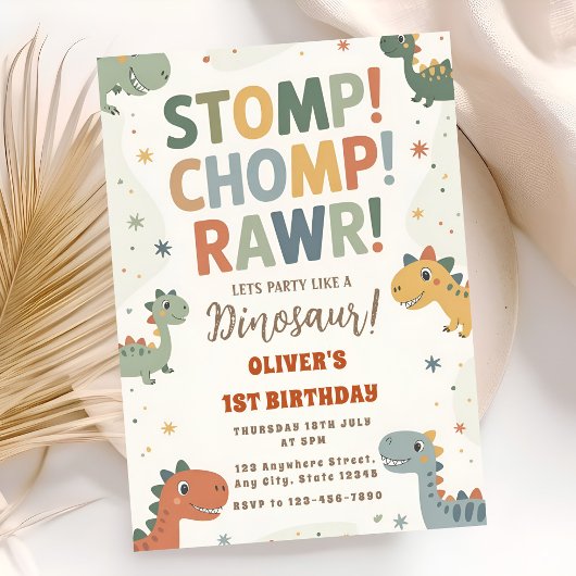 Stomp Chomp Dino Pret 1e Verjaardag Kaart