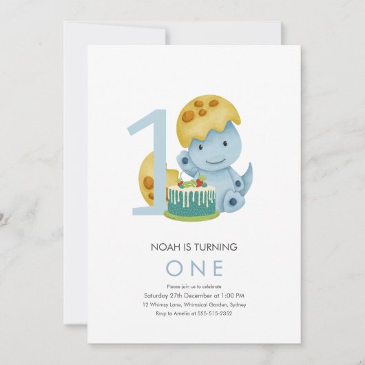 Stomp chomp Dinosaur OLIVER 1e verjaardag Kaart (Voorkant)