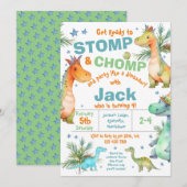STOMP! CHOMP! Dinosaur Verjaardagsfeest Uitnodigin Kaart (Voorkant / Achterkant)