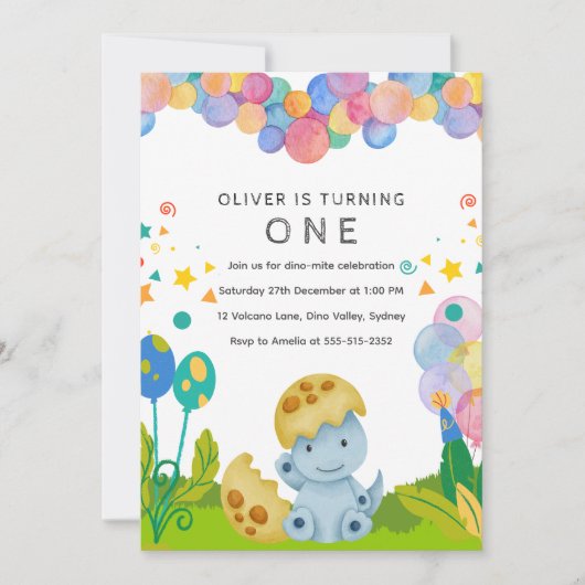 Stomp chomp Dinosaurus 1e verjaardag Kaart (Voorkant)