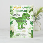 STOMP CHOMP EN BRULLEN! Zijn Dinosaurus Verjaardag Kaart (Staand voorkant)