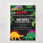 Stomp, chomp en Roar Dinosaur Birthday Kaart (Voorkant)