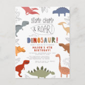Stomp, Chomp en Roar! Dinosaur Boy Birthday Party Briefkaart (Voorkant)