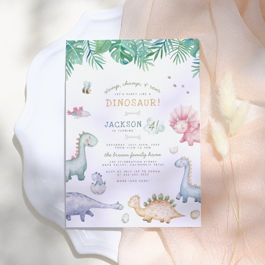 Stomp, Chomp en Roar Dinosaur Boys Birthday Party Kaart