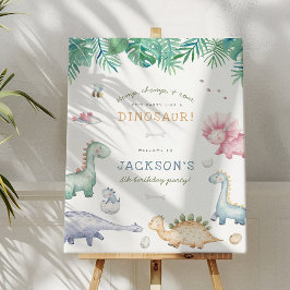 Stomp, Chomp en Roar Dinosaur Boys Birthday Party Poster