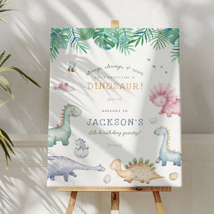 Stomp, Chomp en Roar Dinosaur Boys Birthday Party Poster