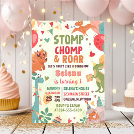 Stomp Chomp en Roar Dinosaur verjaardagsfeestje Kaart