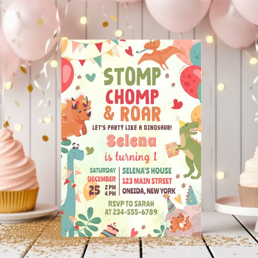Stomp Chomp en Roar Dinosaur verjaardagsfeestje Kaart