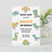 Stomp, Chomp en Roar. Dinosaurs Birthday Party Kaart (Staand voorkant)