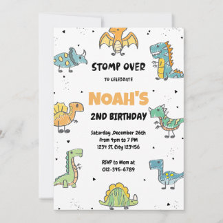 Stomp, Chomp en Roar. Dinosaurs Birthday Party Kaart