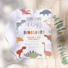 Stomp, Chomp en Roar. Dinosaurs Birthday Party Kaart