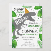 Stomp, Chomp en Roar! Dinosaurus Verjaardag Uitnod Kaart (Voorkant)
