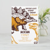 Stomp, Chomp en Roar! Dinosaurus Verjaardag Uitnod Kaart (Staand voorkant)