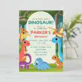 Stomp, Chomp en Roar! Dinosaurus Verjaardagsfeest Kaart (Staand voorkant)