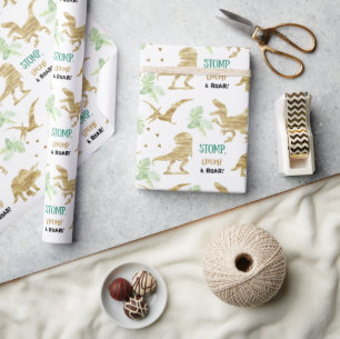 Stomp, Chomp en Roar. Elegant golden Dinosaur Cadeaupapier