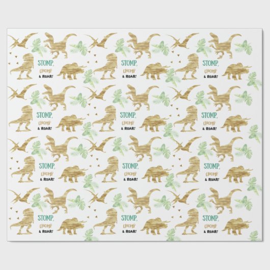 Stomp, Chomp en Roar. Elegant golden Dinosaur Cadeaupapier (Vlak)