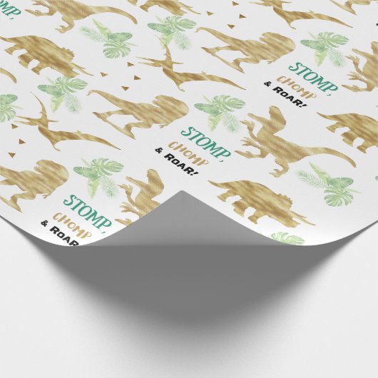 Stomp, Chomp en Roar. Elegant golden Dinosaur Cadeaupapier (Hoek)