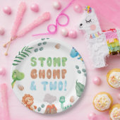 Stomp, Chomp, en twee dinosaurus Waterverf verjaar Papieren Bordje (Feest)