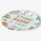 Stomp, Chomp, en twee dinosaurus Waterverf verjaar Papieren Bordje (Gekanteld)