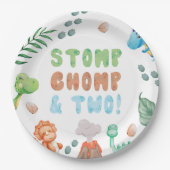 Stomp, Chomp, en twee dinosaurus Waterverf verjaar Papieren Bordje (Voorkant)