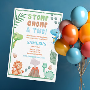 Stomp, Chomp en twee Waterverf Dinosaurus Verjaard Kaart