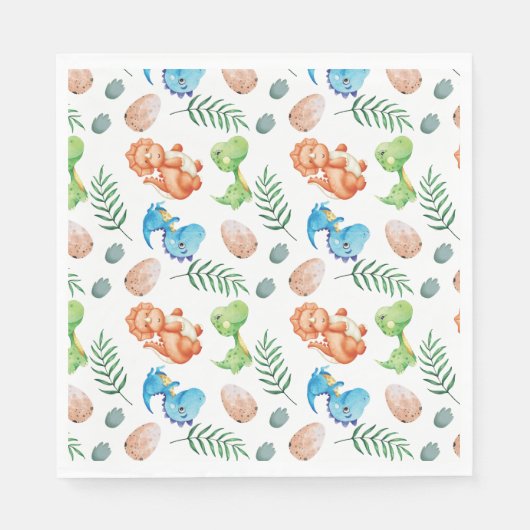 Stomp, Chomp en twee Waterverf Dinosaurus Verjaard Servet (Voorkant)