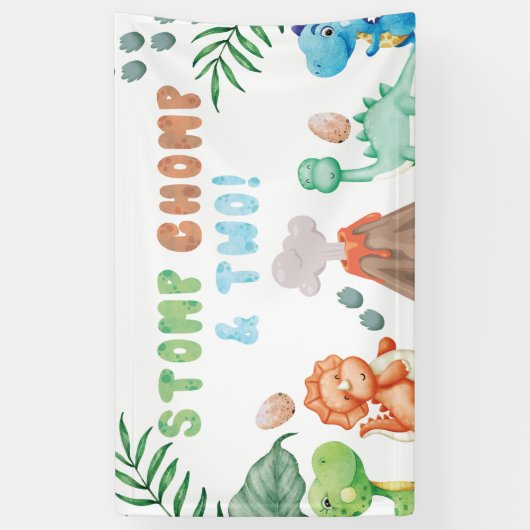 Stomp, Chomp en twee Waterverf Dinosaurus Verjaard Spandoek (Verticaal)