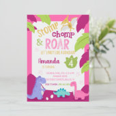 Stomp & Chomp Girl Dinosaur Birthday Uitnodiging (Staand voorkant)