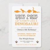 Stomp Chomp Growl and Roar Dinosaur Birthday Kaart (Voorkant)