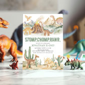 Stomp Chomp Rawr Boy Dinosaur 1st Birthday Party Kaart
