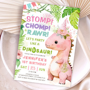 Stomp Chomp Rawr! Dinosaur 1e verjaardagsfeestje m Kaart