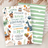 Stomp Chomp Rawr Dinosaur 1st Birthday Party Boy Kaart