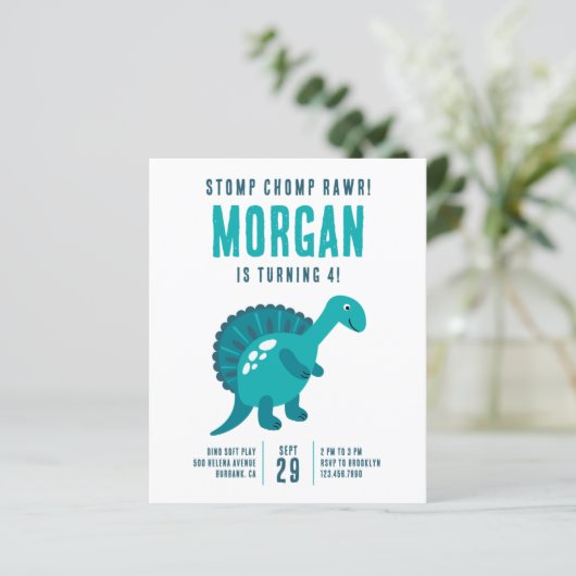 Stomp Chomp Rawr Dinosaur Birthday Party Invite (Staand voorkant)