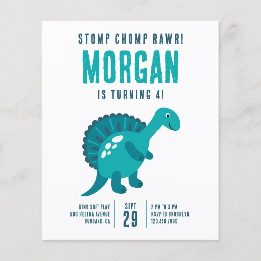 Stomp Chomp Rawr Dinosaur Birthday Party Invite (Voorkant)