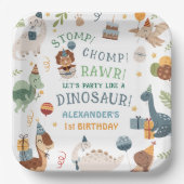 Stomp Chomp Rawr Dinosaur Boy 1st Birthday Papieren Bordje (Voorkant)
