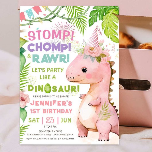 Stomp Chomp Rawr! Dinosaurus 1e Verjaardag Party M Kaart