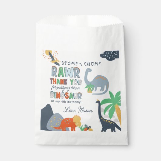 Stomp Chomp Rawr Dinosaurus Verjaardag Dank u Bedankzakje (Voorkant)