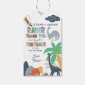 Stomp Chomp Rawr Dinosaurus Verjaardag Dank u Cadeaulabel (Voorkant)