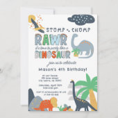 Stomp Chomp Rawr Dinosaurus Verjaardag uitnodiging (Voorkant)