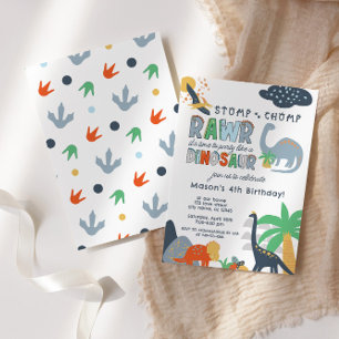 Stomp Chomp Rawr Dinosaurus Verjaardag uitnodiging