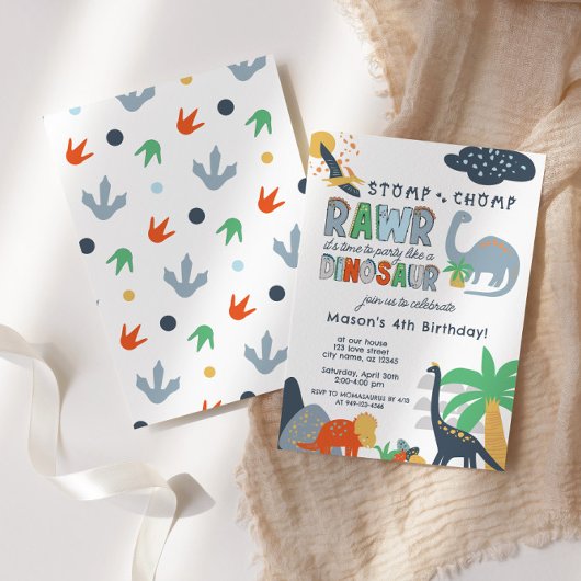 Stomp Chomp Rawr Dinosaurus Verjaardag uitnodiging