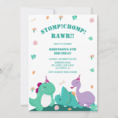 Stomp Chomp Rawr Schattigee Dinosaurus Verjaardag Kaart (Voorkant)
