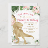 Stomp, Chomp, Road Dinosaur Gold Pink Birthday Kaart (Voorkant)