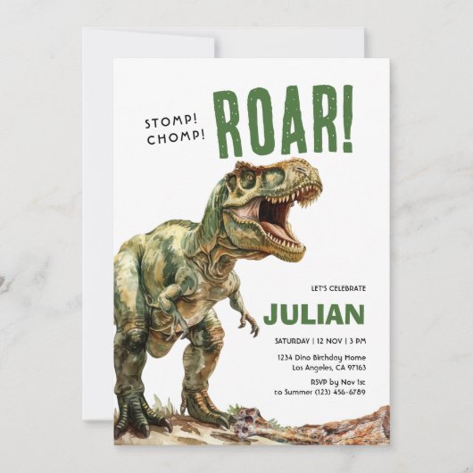 Stomp Chomp Roam Tyrex Verjaardag Kaart (Voorkant)