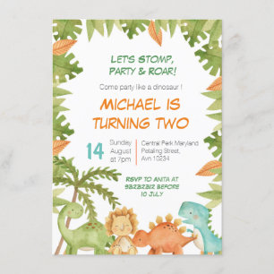 Stomp Chomp Roar Dino Birthday Uitnodiging